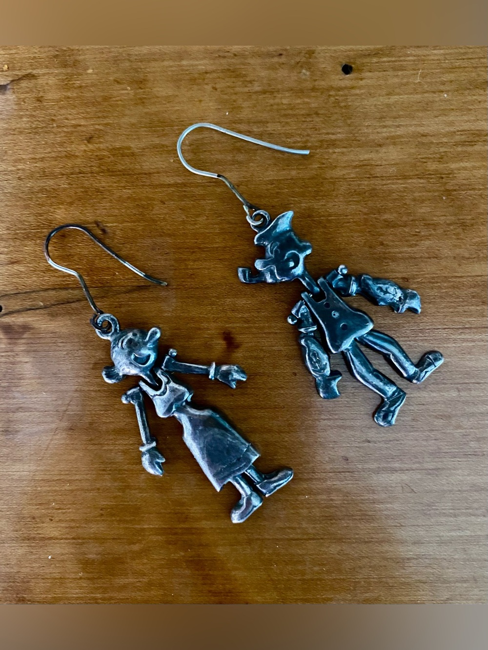 Vintage Sterling Silver Popeye and Olive Figures Dangle Earrings